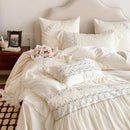 DecorBites™ Flowers Embroidery Princess Wedding Lace Bedding Set 1200TC Cotton Duvet Cover Flat Sheet Pillowcases