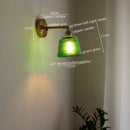 Japanese style led green glass wall light for bedroom brass sconce