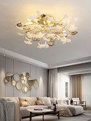 DecorBites™ Gold Branches Chandelier with Porcelain Leaves Pendant Light - Luxury Living room Decor