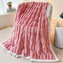 Plush pink bamboo velvet blanket bedroom throw with braided trim