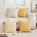 DecorBites™ Geometric Tufted Cushion Cover with Crochet Tassels - Nordic Yellow Striped Pillow Cover