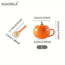 DecorBites™ Halloween Pumpkin Shaped Ceramic Cup with Spoon | Kawaii Soup Mug