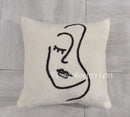 DecorBites™ Lambswool Face Embroidered Cushion Cover 45x45 - Beige White Abstract Art Pillowcase