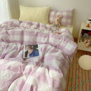 DecorBites™ Cozy Cotton Grid Bedding Sets for Student Dorms - Queen/King Bedclothes