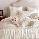 DecorBites™ Flowers Embroidery Princess Wedding Lace Bedding Set 1200TC Cotton Duvet Cover Flat Sheet Pillowcases