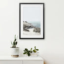 Sea Rocks and Waves Print. Blue Beige Coastal Wall Art