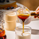 DecorBites™ Glass Espresso Measuring Cup with Wood Handle, Transparent Milk Jug