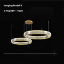 DecorBites™ Crystal LED Chandelier Rings Pendant Lamp Luxury Villa Stair Decoration