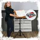 Wood Sheet Music Stand by GRIFFIN|Portable Musical Instrument Accessory for Conductors, Violin, Clarinet, Guitar & Other Players|Pro-Audio Metal Folding Tripod Design with Stand-Alone Bookplate