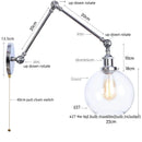 DecorBites™ Chrome Industrial LED Wall Sconce Swing Arm Clear Glass Lamp