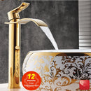 DecorBites™ Gold and White Waterfall Bathroom Basin Faucet Mixer Tap Hot Cold Sink