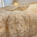 DecorBites™ Korean Princess Style Floral Lace Ruffles Bedding Set with Pillowcase