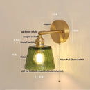 DecorBites™ Clear Glass LED Wall Lights Brass E27 Pull Chain Switch Bedside Lamp