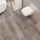 SPC Vinyl Rigid Core 7" Width 60" RL, 6mm Thick, 1.5mm IXPE Select Chrome, Amare Floors - Mazzia Collection bath view top 2