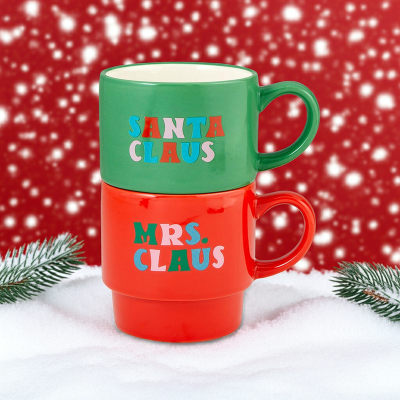 Set of 2 Santa and Mrs. Claus His and Hers Stacking Mug Set | Couple G
