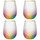 Set of 4 Rainbow Beveled Stemless Wine Glass | 19 oz.
