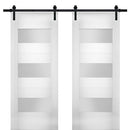 Sete 6003 White Silk Double Barn Door with Frosted Glass | Black Rail