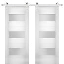 Sete 6003 White Silk Double Barn Door with Frosted Glass | Silver Finish Rail
