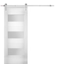Sete 6003 White Silk Barn Door Opaque Glass and Silver Finish Rail