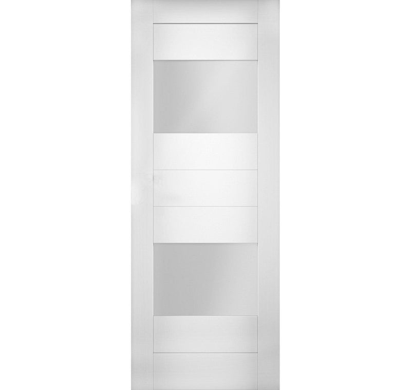 Sete 6222 White Silk Barn Door with 2 Lites Frosted Glass Slab