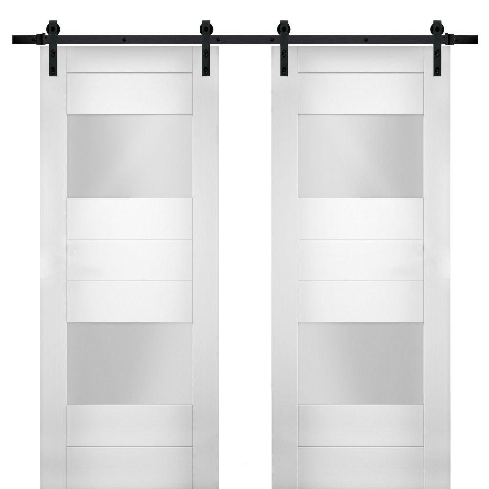 Sete 6222 White Silk Double Barn Door With Frosted Glass 2 Lites Bla 5974