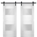 Sete 6222 White Silk Double Barn Door with Frosted Glass 2 Lites | Black Rail