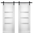 Sete 6900 White Silk Double Barn Door with Frosted Glass | Black Rail