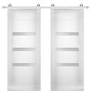 Sete 6900 White Silk Double Barn Door with Frosted Glass | Silver Finish Rail
