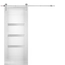 Sete 6900 White Silk Barn Door with Frosted Glass and Silver Finish Rail