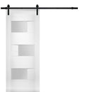 Sete 6933 White Silk Barn Door with Frosted Glass and Black Rail