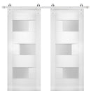 Sete 6933 White Silk Double Barn Door with Frosted Glass | Silver Finish Rail