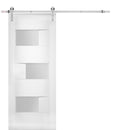 Sete 6933 White Silk Barn Door with Frosted Glass and Silver Finish Rail