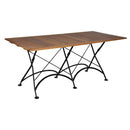 Wooden table with black metal legs on a white background