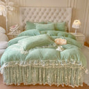 DecorBites™ Lace Princess Bedding Set with Velvet Bed Skirt & Quilt Cover