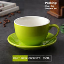 DecorBites™ 350ml Latte Ceramic Coffee Cup and Saucer Set - Set of 2
