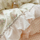 DecorBites™ Cotton Small Florals Princess Bedding Set - Queen Size - Duver Cover Bed Sheet Bed Skirt Pillowcases