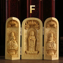 1Pc Exquisite Boxwood Carving Guanyin Buddha Statue Western Sansheng Wood Carving Crafts Home Decoration