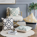 DecorBites™ Geometric Embroidery Cushion Cover Navy Blue White Yellow 50x50cm Home Decor Pillow