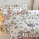 DecorBites™ French Lace Ruffles Floral 100% Cotton Bedding Set with Duvet Cover, Sheet, Pillowcases