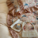 DecorBites™ 100% Cotton French Print Lace Ruffles Bedding Set - 4 Piece Bed Sets