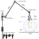 DecorBites™ Chrome Industrial LED Wall Sconce Swing Arm Clear Glass Lamp