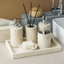 DecorBites™ Beige Travertine Marble Bathroom Accessories Set - Soap Dispenser, Soap Dish, Reed Diffuser