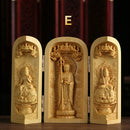 1Pc Exquisite Boxwood Carving Guanyin Buddha Statue Western Sansheng Wood Carving Crafts Home Decoration