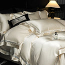 DecorBites™ Luxe Brocade & Egyptian Cotton Bedding Set with Hollow Lace Edge