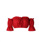 Women Crop Top – Summer Lantern Sleeve Strapless Ruched Beach Top
