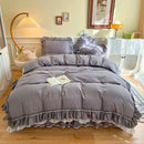 DecorBites™ Korean Princess Style Double Ruffle Bedding Set for Queen King Bed