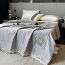 DecorBites™ Lace Edge Flowers Embroidery Cool Blanket for Bed - Machine Washable Summer Quilt