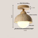 DecorBites™ Japan Style LED Ceiling Light Yellow Travertine Stone Wood Base Bedroom Luminaire.