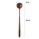 Korean Style 5 Pcs Long Spoons Wooden 10.9 inches 100% Natural Wood  Handle Round  for Soup Cooking Mixing Stirrer