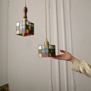 DecorBites™ Cube LED Pendant Lamp Walnut Wood Glass Hanging Lights for Restaurant and Bedroom